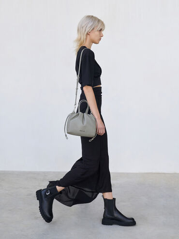 Mini Bethel Ruched Drawstring Tote Bag, Grey, hi-res
