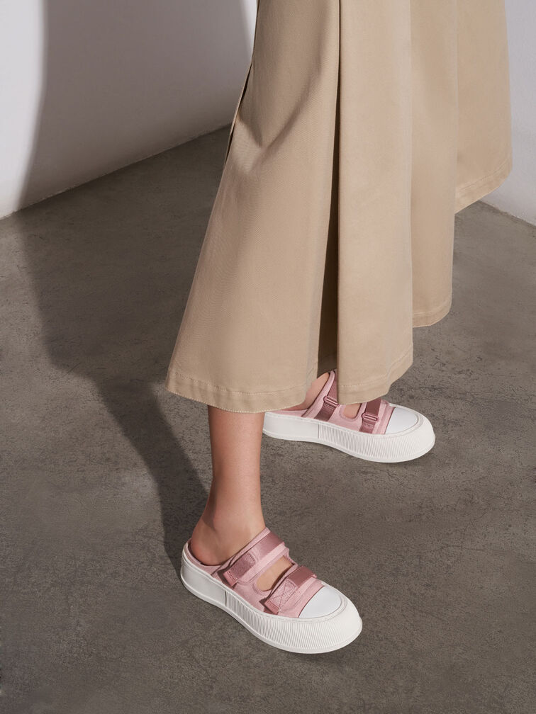 Canvas Velcro Sneaker Mules, Pink, hi-res