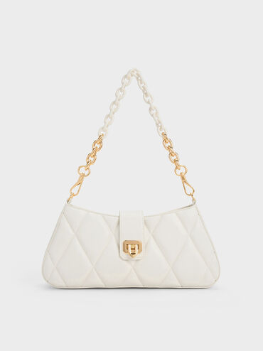 Arwen Quilted Chunky Chain Bag, White, hi-res