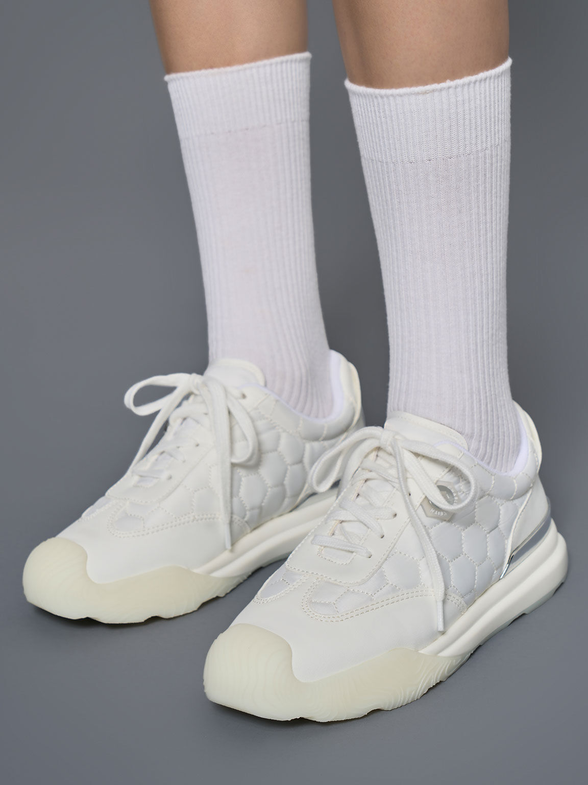 Nylon Low-Top Sneakers, White, hi-res