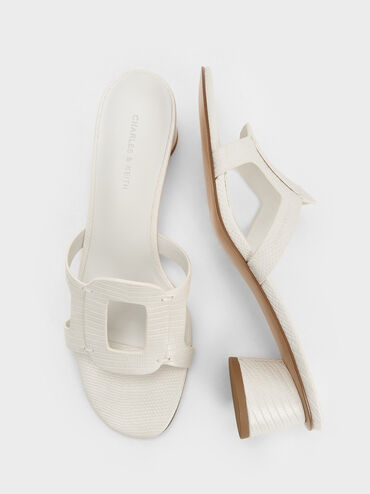 Sandalias de tacón Easley recortadas con efecto cocodrilo, Animal print blanco, hi-res