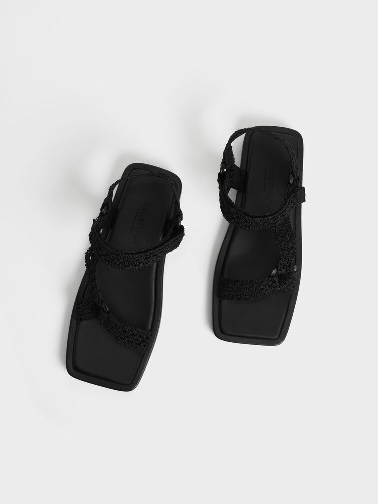 Vina Knitted Square-Toe Sandals, Black, hi-res
