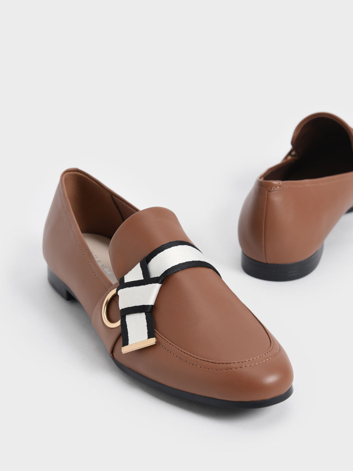 Fabric Knot Penny Loafers, Brown, hi-res