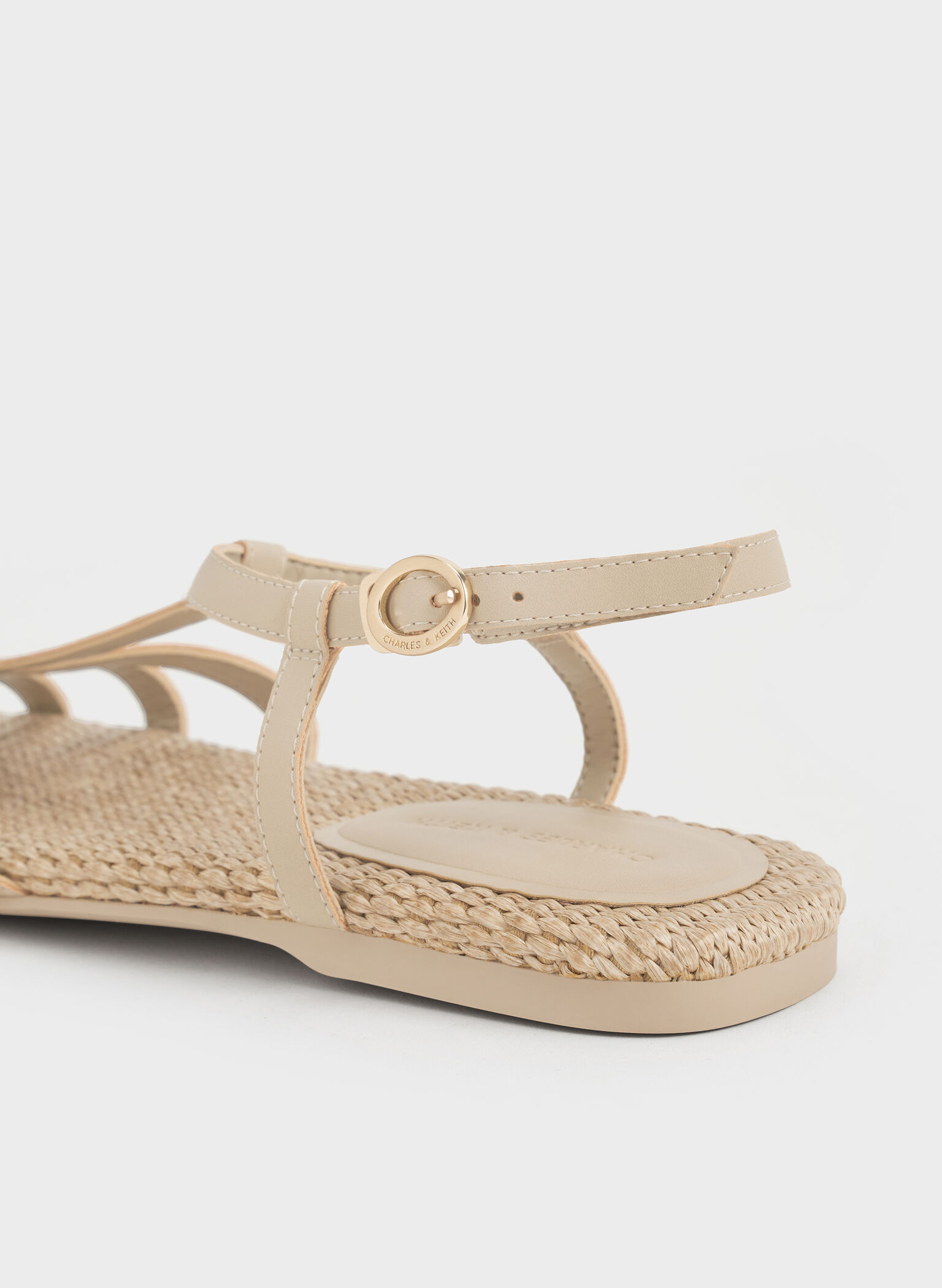 Strappy Raffia T-Bar Ankle-Strap Sandals, Taupe, hi-res