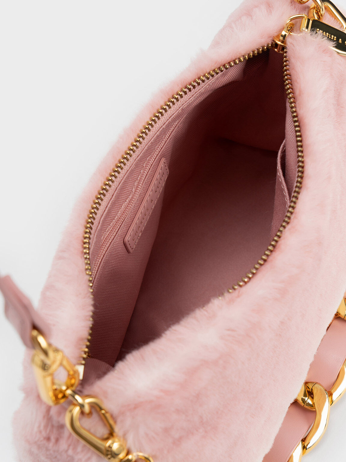 Nezu Chain Handle Furry Hobo Bag, Light Pink, hi-res
