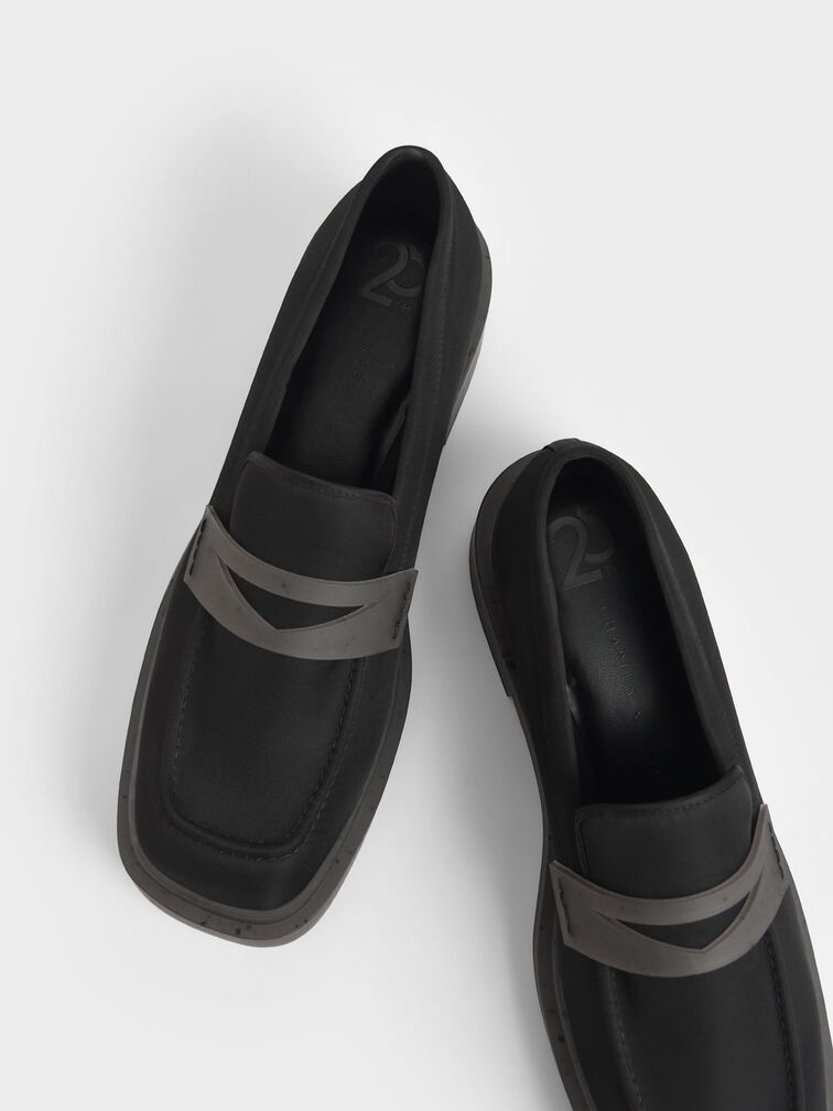 Charli Recycled Nylon Penny Loafers, Black, hi-res