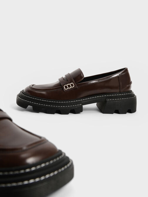 Perline Chunky Penny Loafers, Dark Brown, hi-res