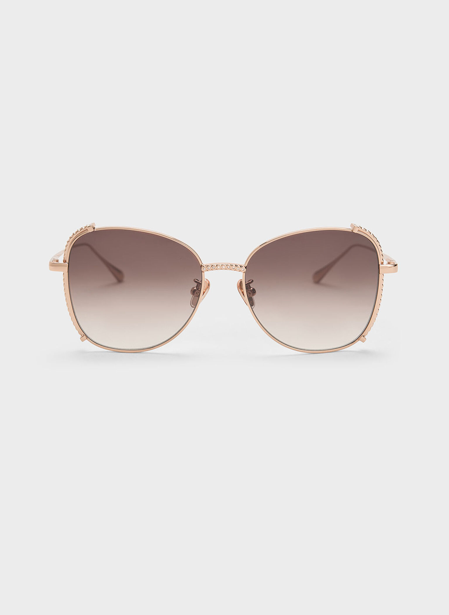 Charles & Keith - Women's Embellished Half-Frame Butterfly Sunglasses, Rose Gold, R
