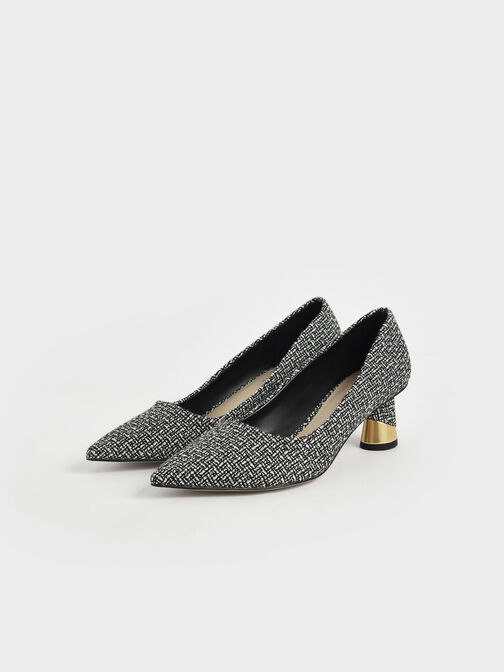 Metallic Sculptural Heel Tweed Pumps, Multi, hi-res