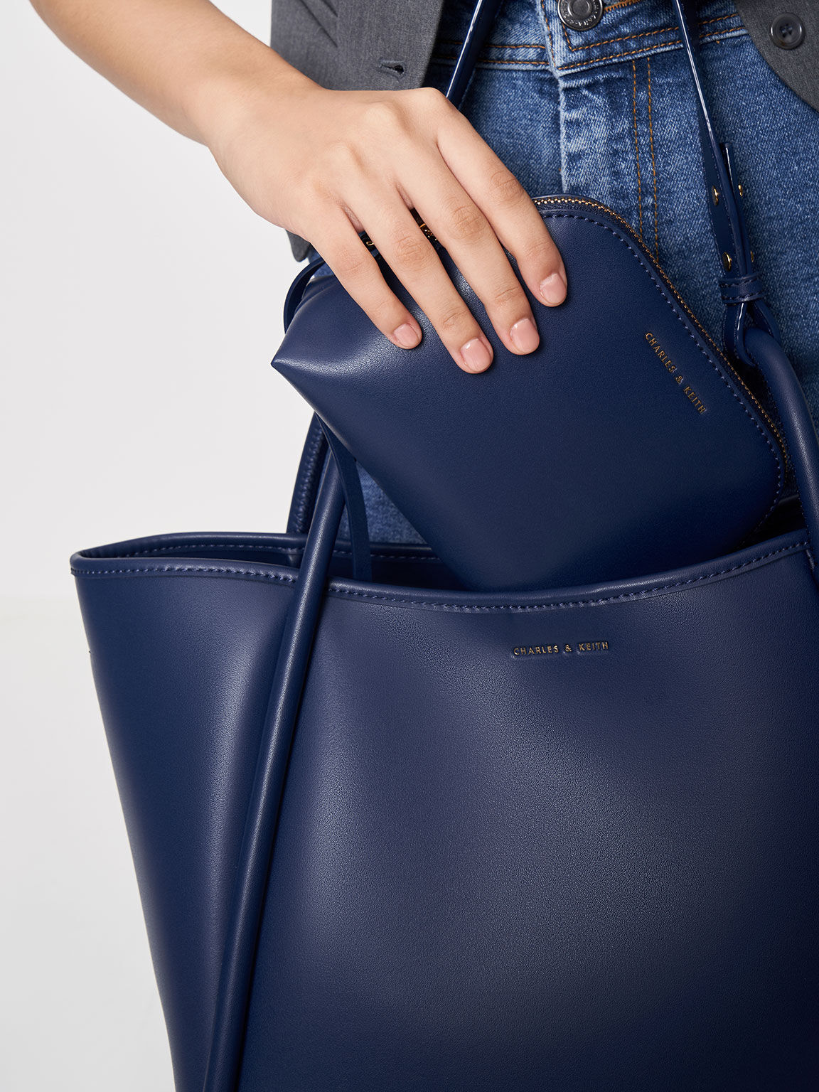 Navy Tubular Slouchy Tote Bag CHARLES KEITH TW