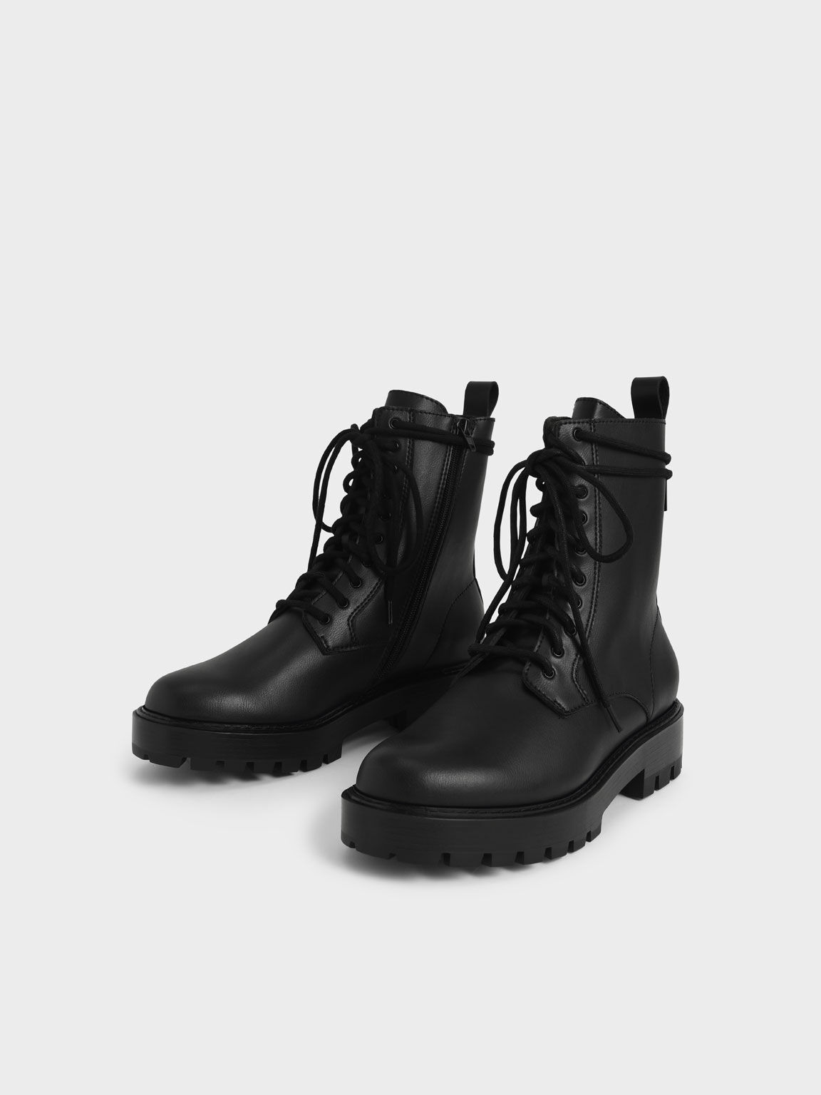 Black Gripped Soles Combat Boots - CHARLES & KEITH US