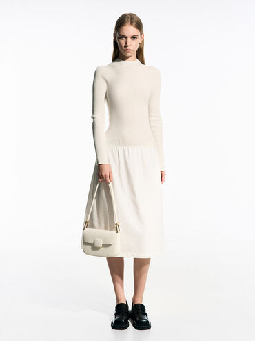Bolso de hombro Koa Square con cierre a presión, Crema, hi-res