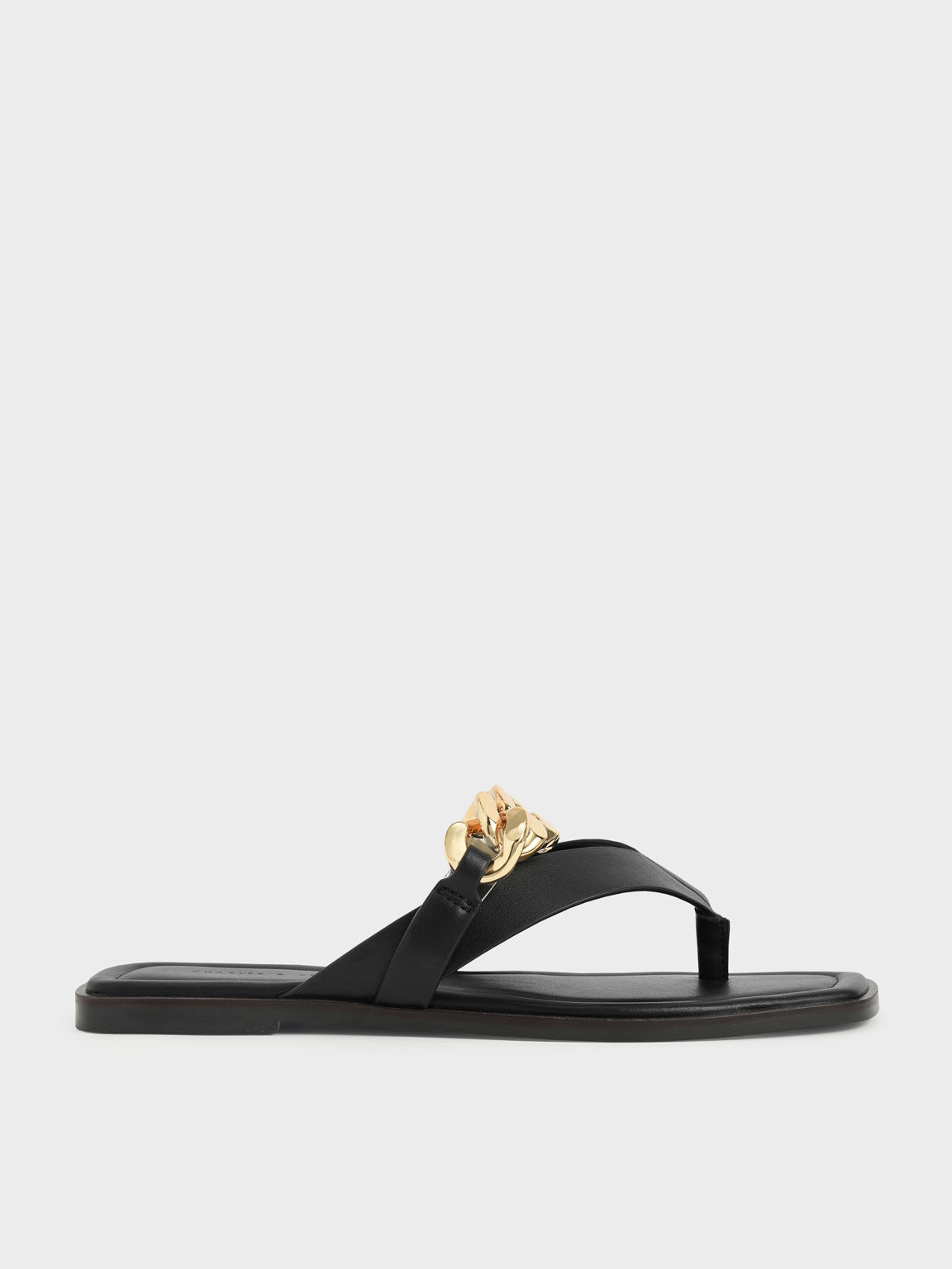 Chain Strap Thong Sandals, Black, hi-res