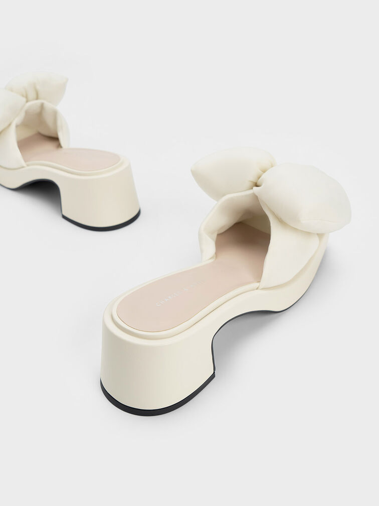 Puffy Bow Heeled Mules, Cream, hi-res