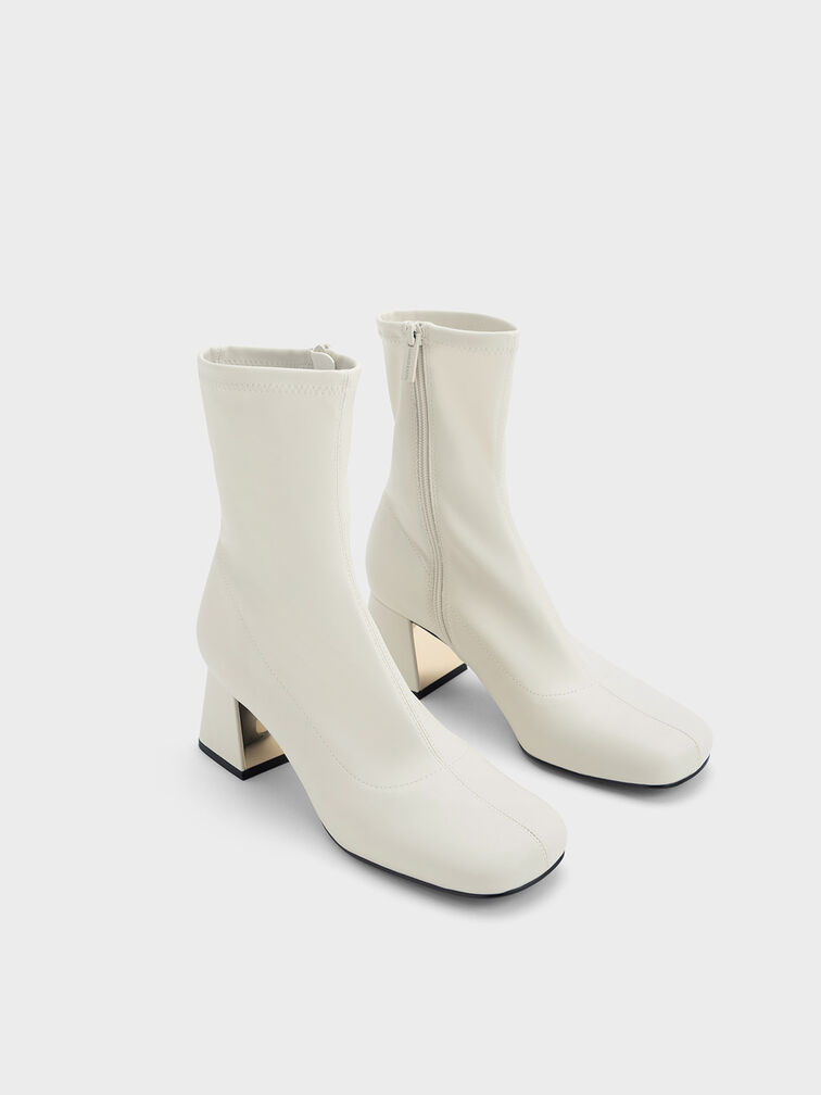 Chalk Metallic Trapeze Heel Ankle Boots - CHARLES & KEITH US