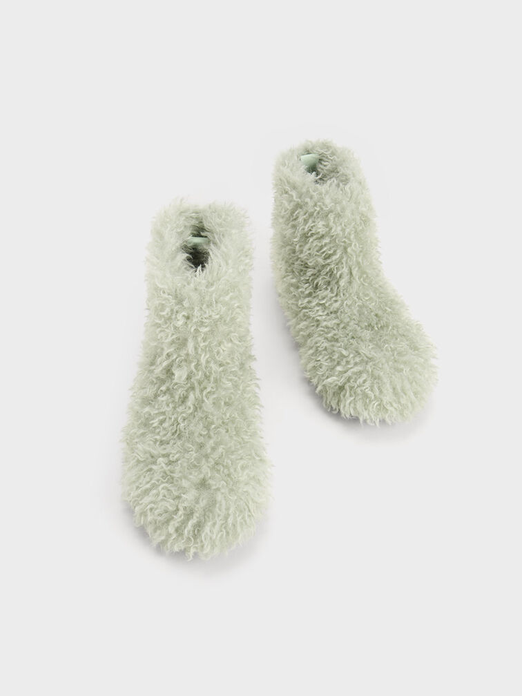 Furry Ankle Boots, Mint Green, hi-res