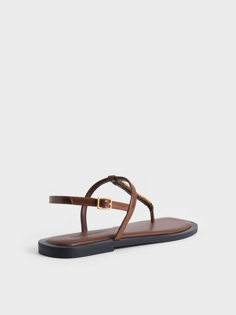 Chain-Link Thong Sandals, Brown, hi-res