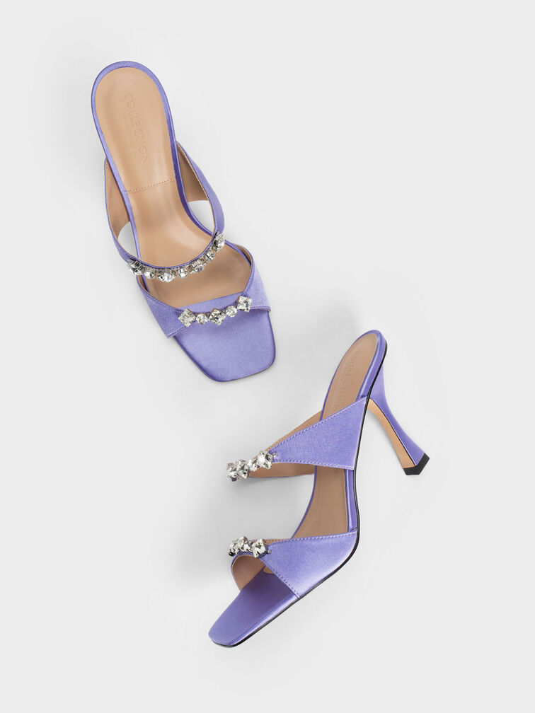 Metallic Gem-Encrusted Heeled Sandals, Purple, hi-res