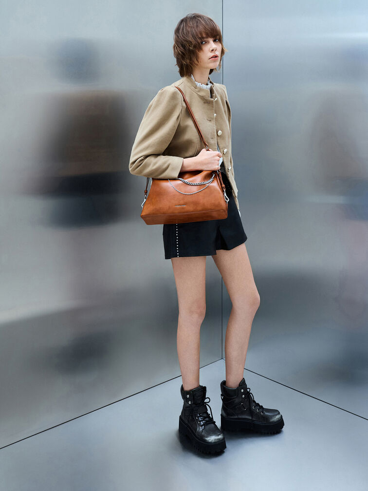 Atwood Chain Hobo Bag, Distressed Tan, hi-res