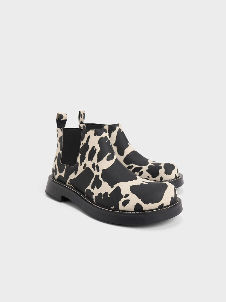 Penelope Cow-Print Pull-Tab Chelsea Boots, Animal Print Natural, hi-res