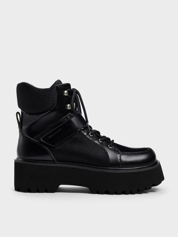Botas militares de plataforma Eliot, Negro, hi-res