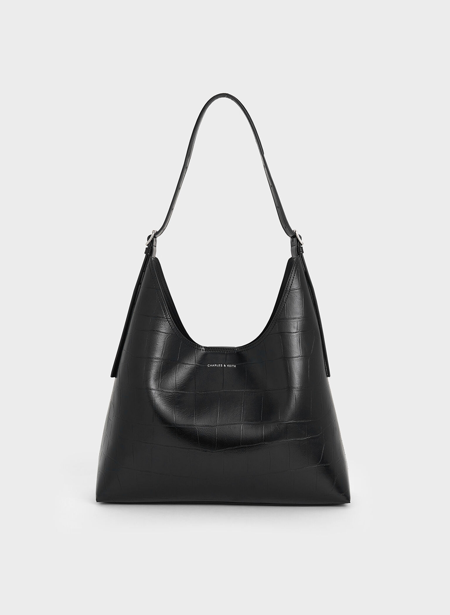 Bolso hobo Liv efecto cocodrilo, Noir, hi-res