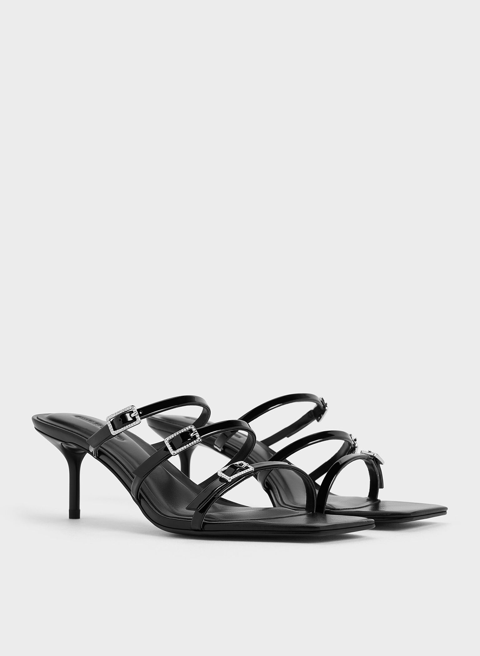 Mules de charol con tacón y hebilla de cristales, Charol negro, hi-res
