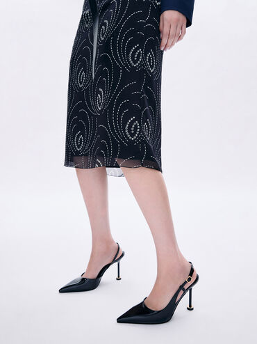 Bombas slingback de salto escultural com bico pontiagudo patenteado, Black Patent, hi-res