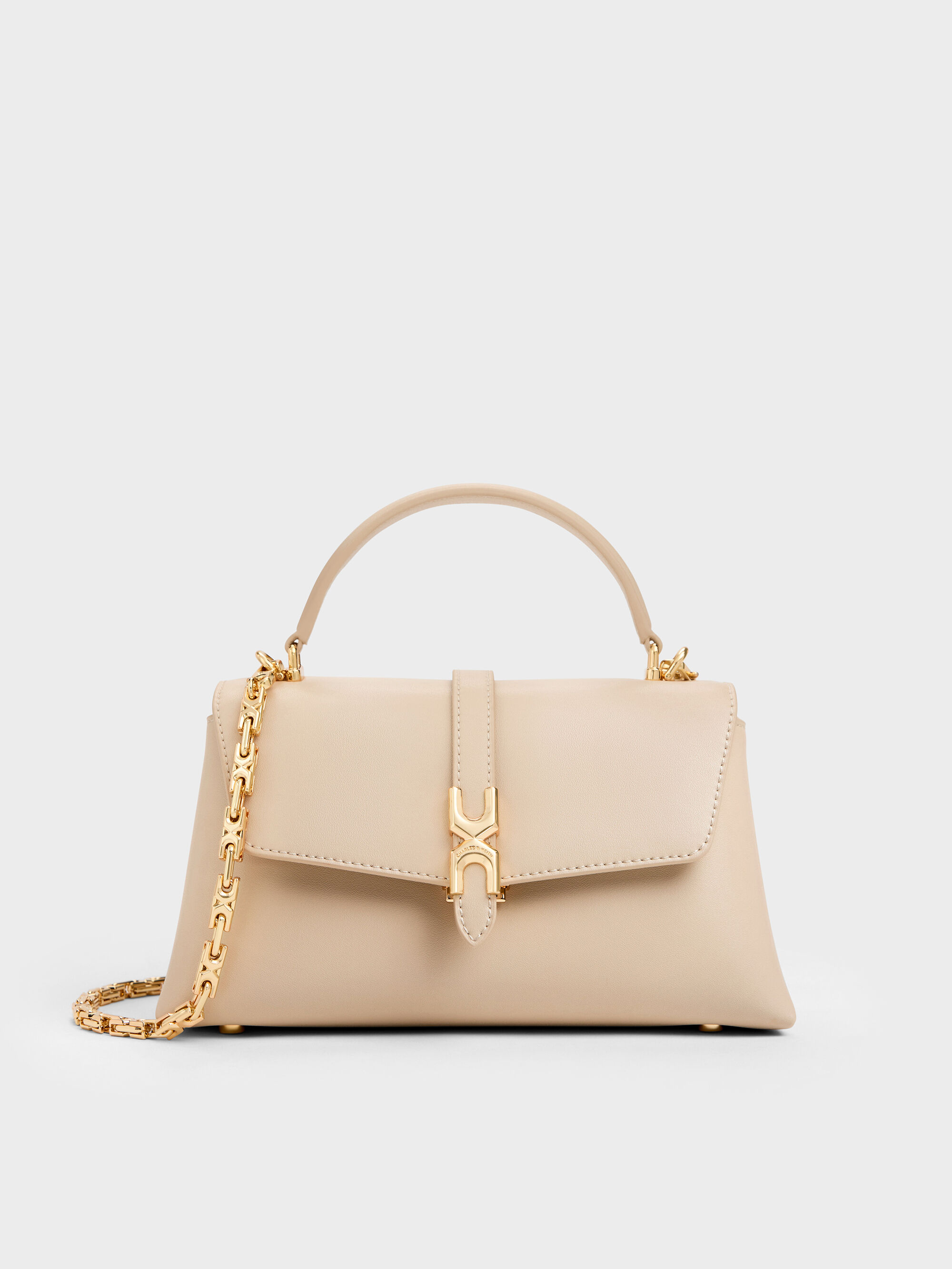 Dusted Oat Adalyn Metallic-Buckle Chain-Strap Top Handle Bag