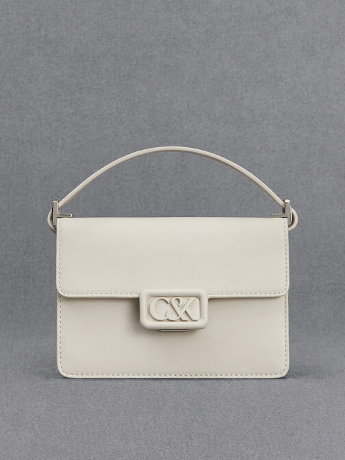 Leather Boxy Bag, White, hi-res