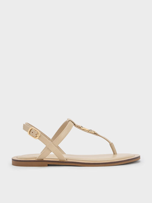 Metallic-Accent Thong Sandals, Taupe, hi-res