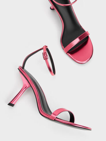 Metallic Slant-Heel Ankle-Strap Sandals, Fuchsia, hi-res