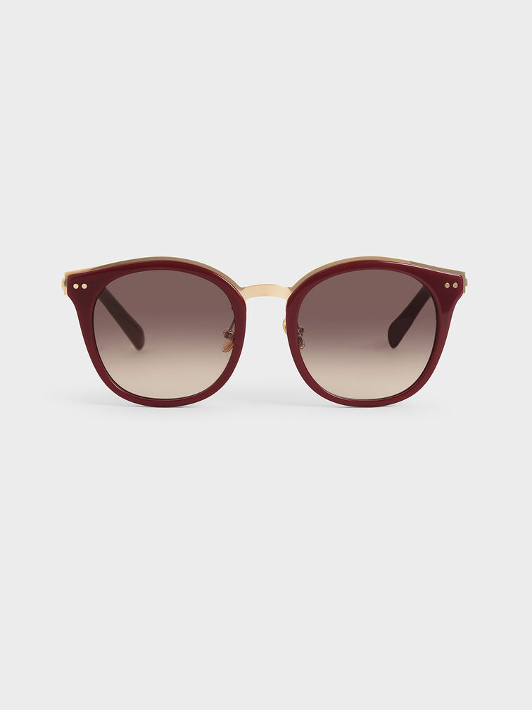 Acetate Frame Wayfarer Sunglasses, Burgundy, hi-res