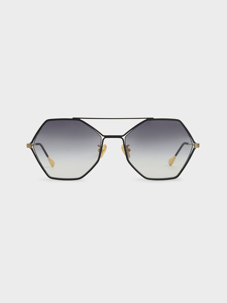 Gradient Tint Geometric Sunglasses, Black, hi-res