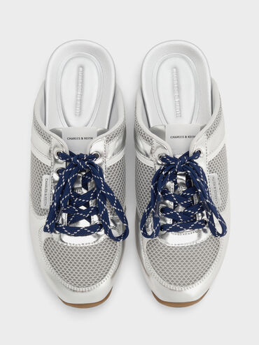 Zapatillas sin cordones con estampado de malla metálica, Plateado, hi-res