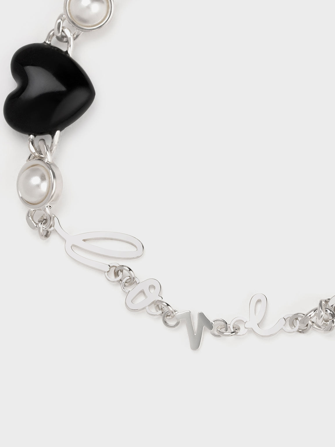 Pulsera adornada con motivo de corazón, Negro, hi-res