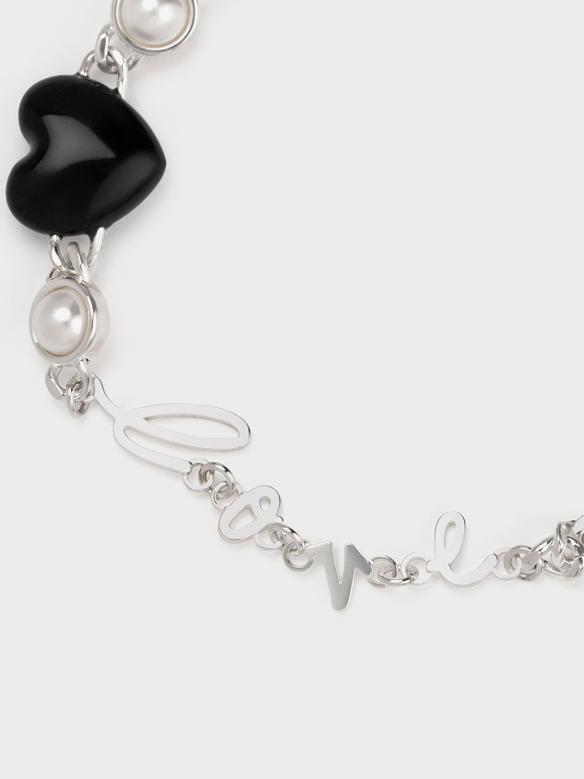 Heart Motif Embellished Bracelet, Black, hi-res