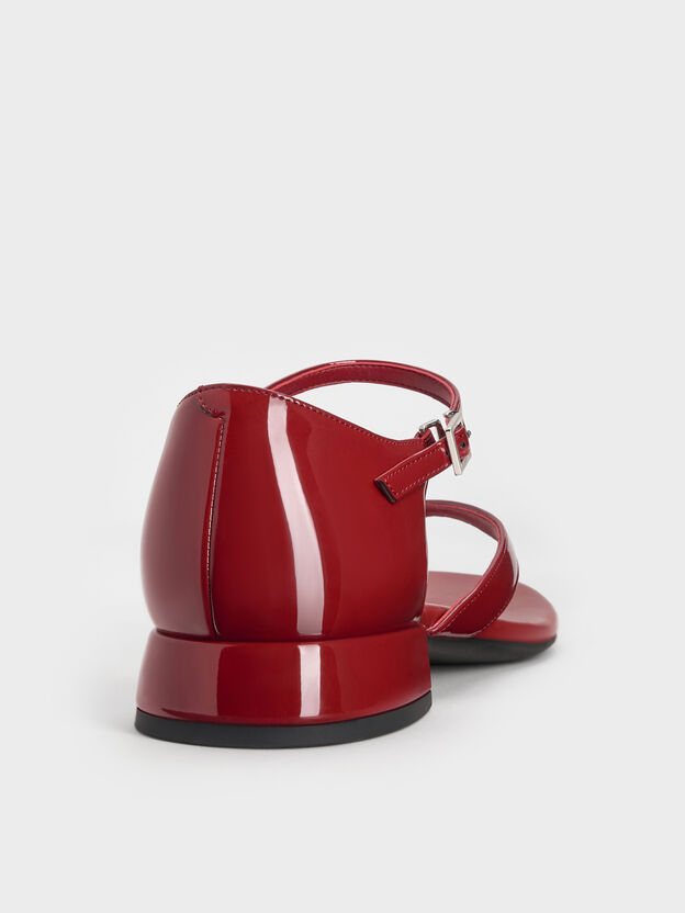 Patent Ankle-Strap Thong Sandals, Red, hi-res