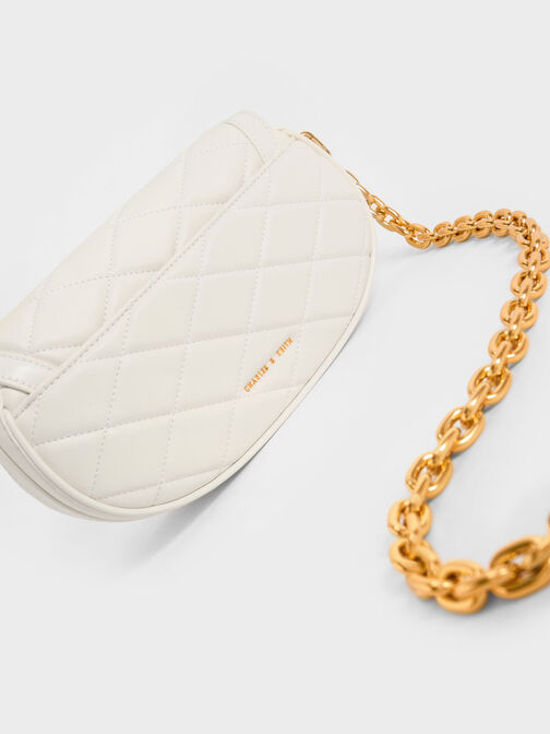Lillie Curved Chain Handle Bag, Cream, hi-res