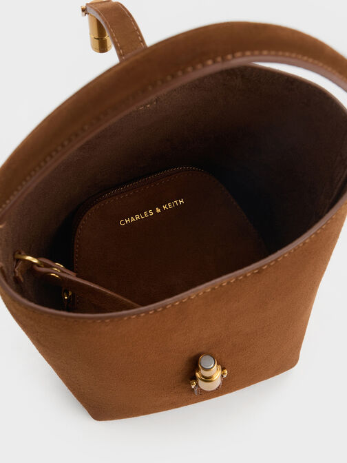 Cesia Metallic-Accent Bucket Bag, Pecan Brown, hi-res