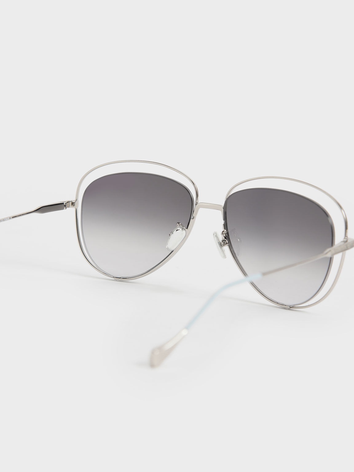 Cut-Out Aviator Sunglasses, Silver, hi-res