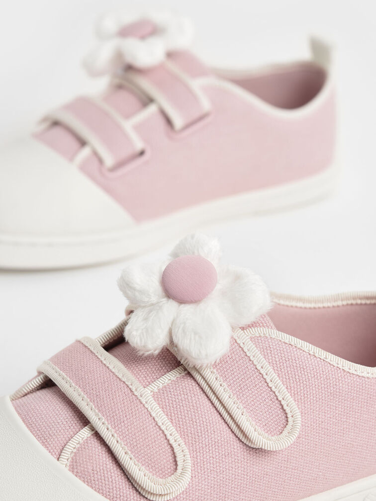 Girls' Flower-Embellished Canvas Sneakers, Light Pink, hi-res