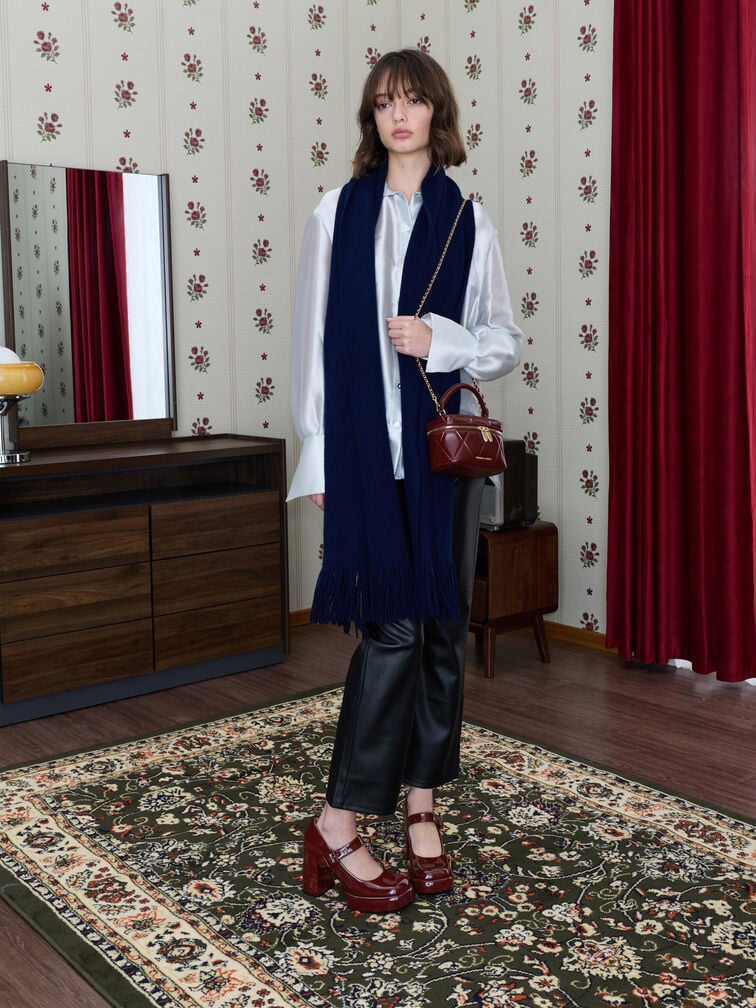 Patent Block-Heel Platform Mary Jane Pumps, Burgundy, hi-res