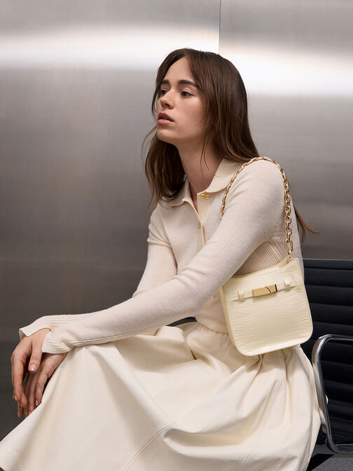 Aurelia Croc-Effect Metallic-Accent Crossbody Bag, Cream, hi-res