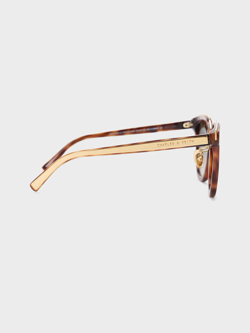 Recycled Acetate Metallic-Rim Sunglasses, T. Shell, hi-res