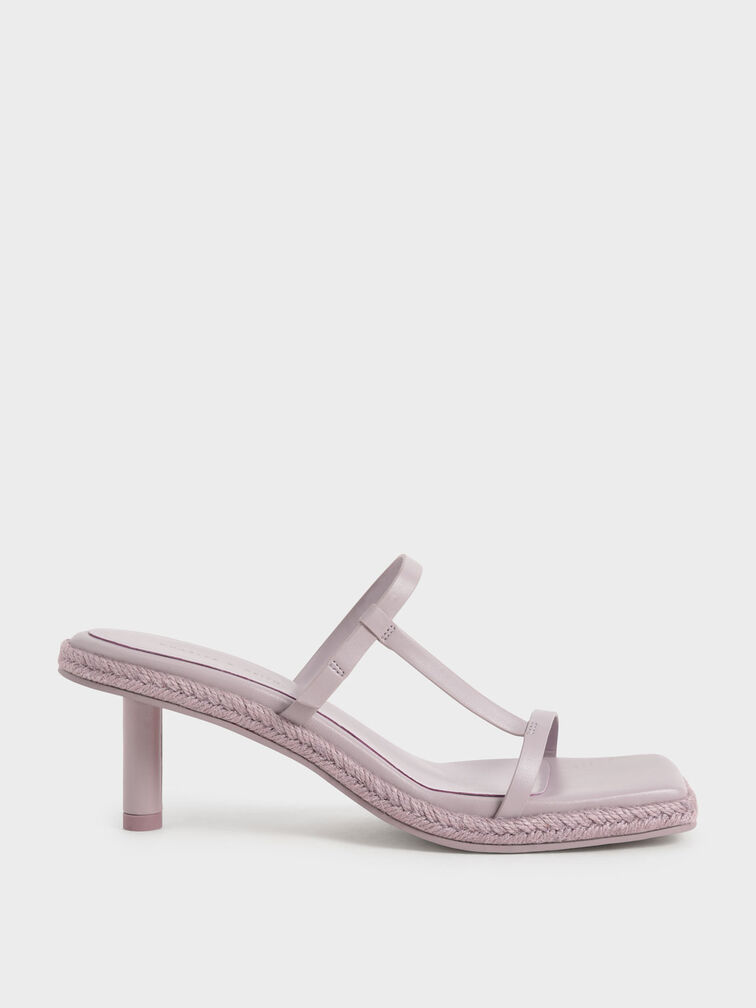 Jute-Trim Heeled Mules, Lilac, hi-res