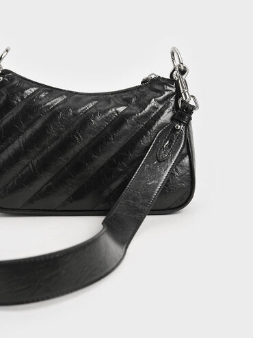 Panelled Chain Handle Crossbody Bag, Black, hi-res