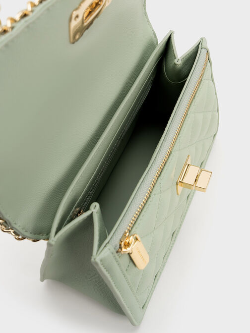 Micaela Quilted Braided Chain Bag, Green, hi-res