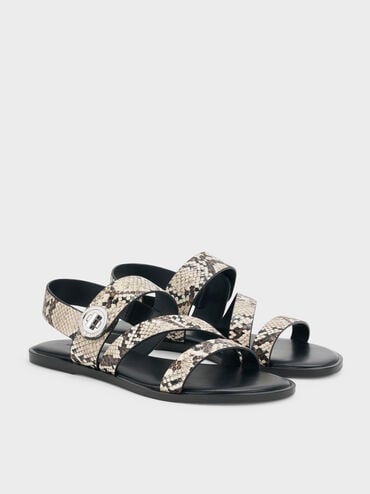Yara Snake-Print Turn Lock Strappy Sandals, Animal Print Natural, hi-res