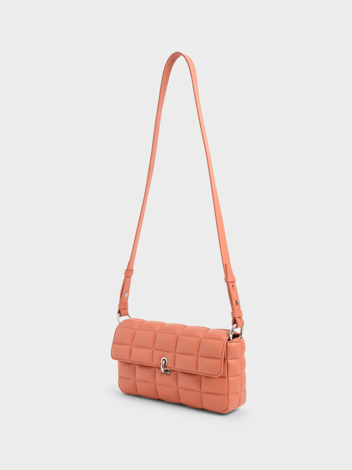 Maze Chunky Chain Handle Quilted Shoulder Bag, Orange, hi-res